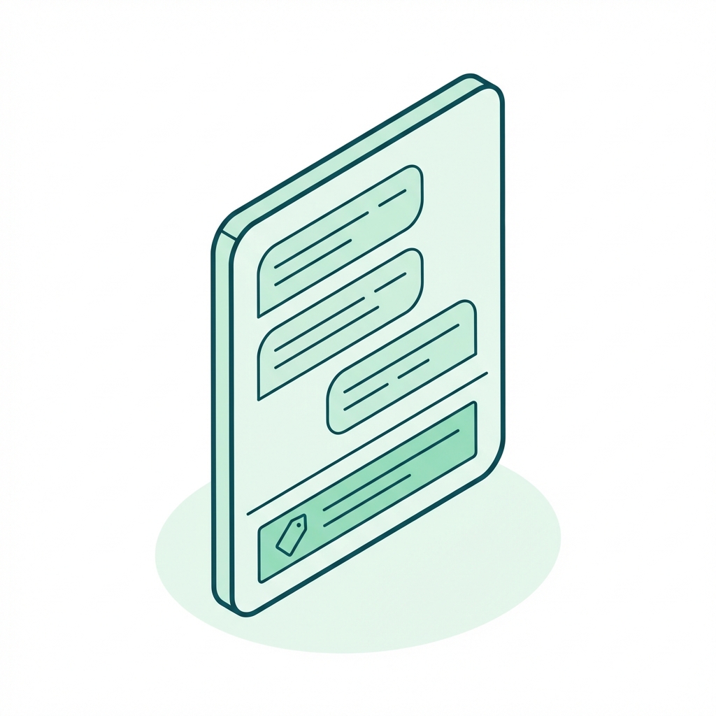 Isometric illustration of a chat interface with an ad below the conversation