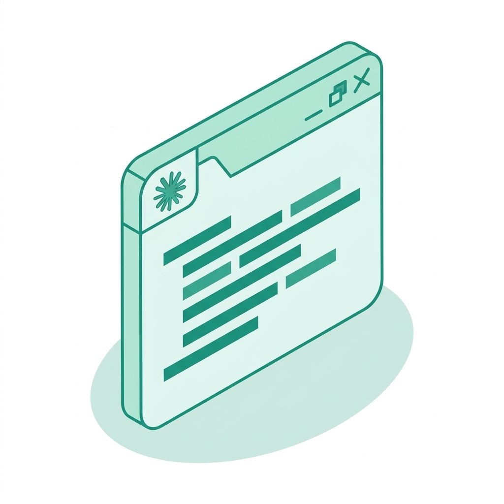 Isometric illustration of a Claude-styled terminal window with a code panel badge