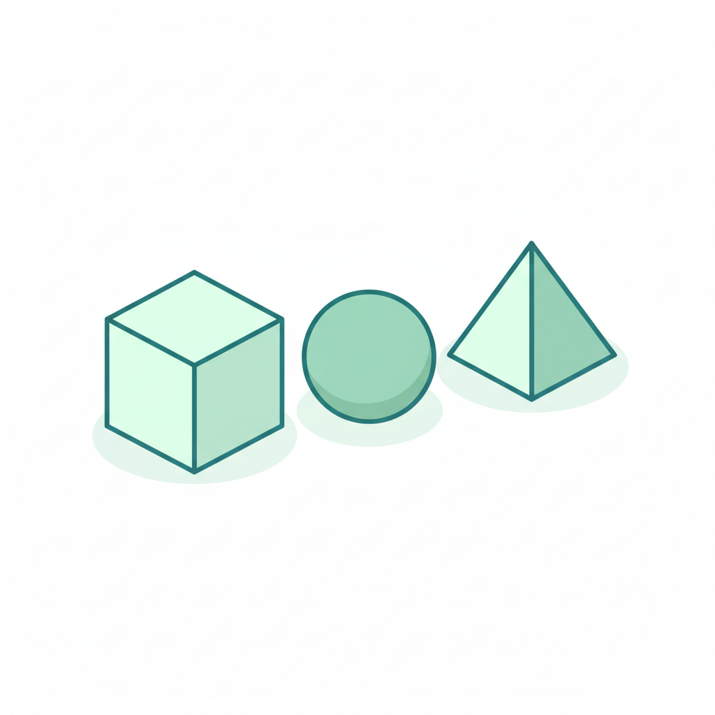Isometric illustration of three different geometric shapes representing different AI models
