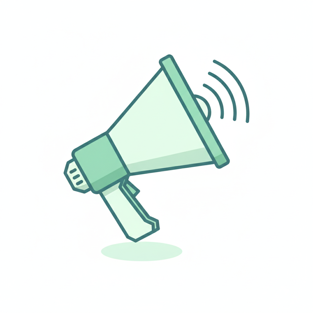 Isometric illustration of a megaphone with signal waves