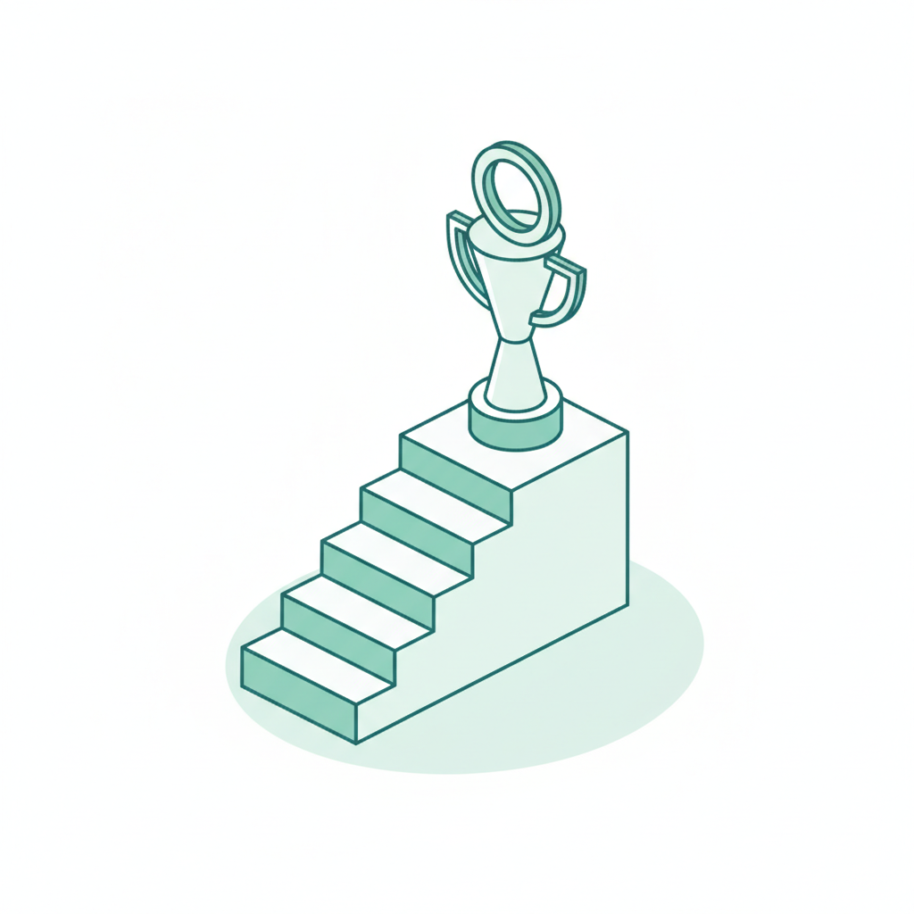 Isometric illustration of a trophy on ascending steps