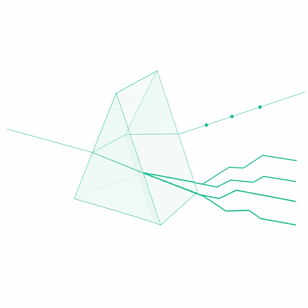 Abstract research visualization of crawler signals splitting through a pale Markdown prism